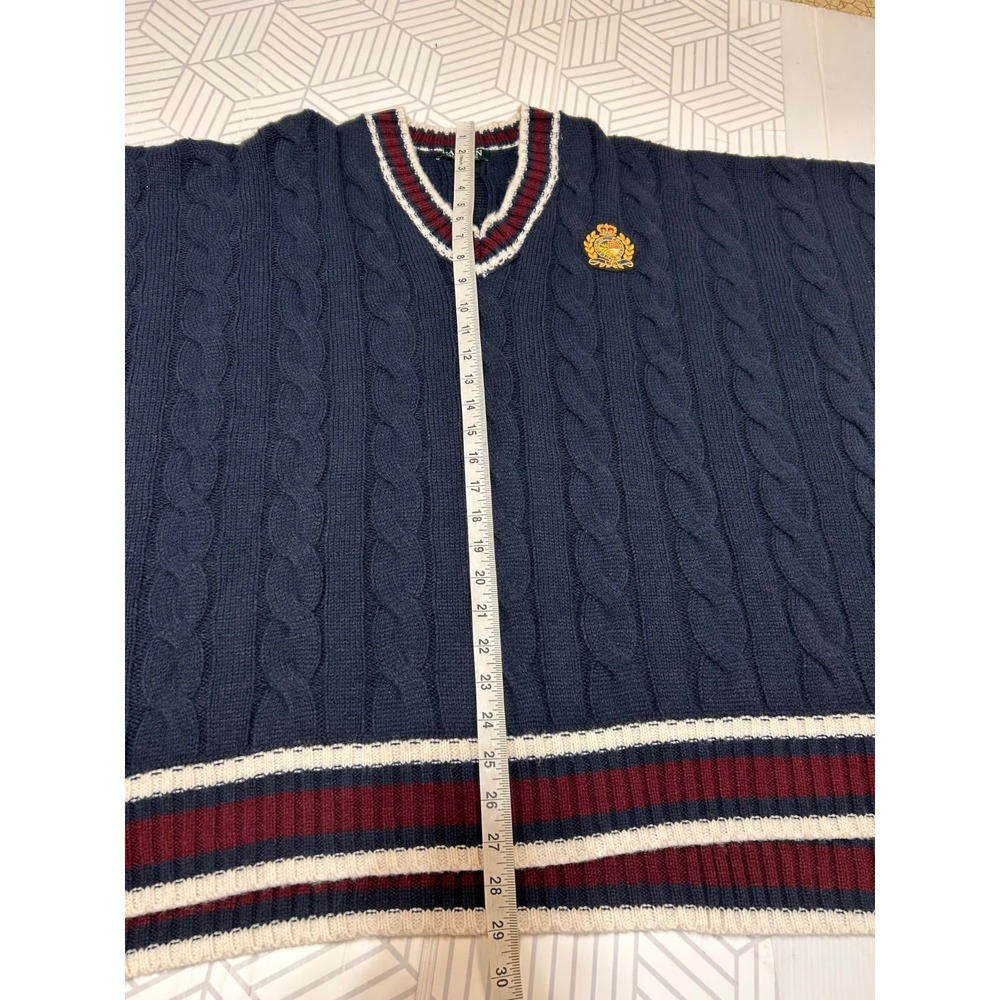 RALPH LAUREN Cozy Boho Chic Knit Navy Burgundy Logo poncho One Size i. - Picture 6 of 8